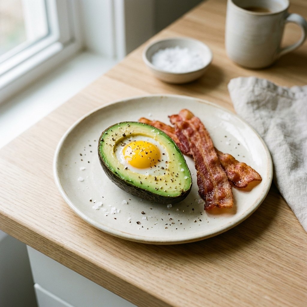 Avokado med stekta ägg till keto-frukost