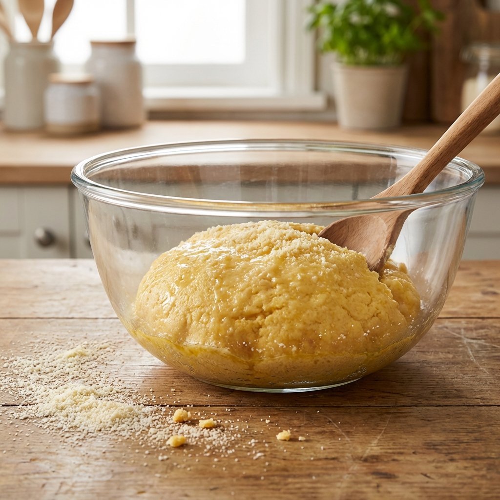 Tillagning av keto fralldeg: smält ost och mandelmjöl blandas