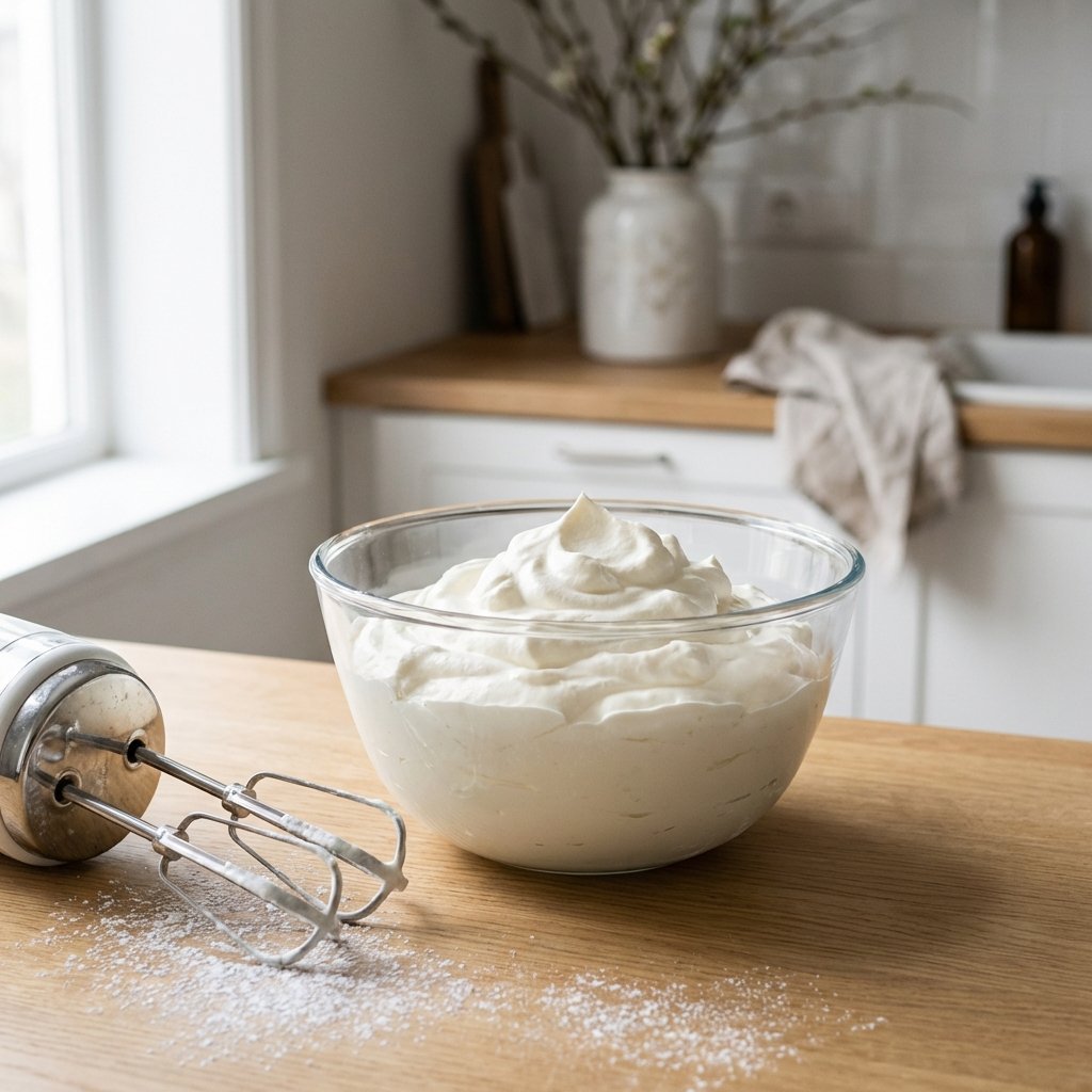 Vispad grädde i glasskål med elvisp