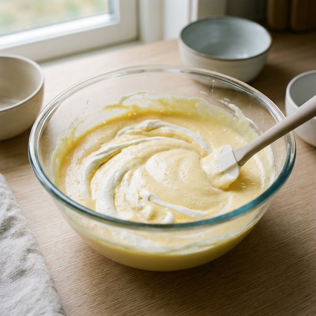 Äggkräm vänds ner i vispad grädde