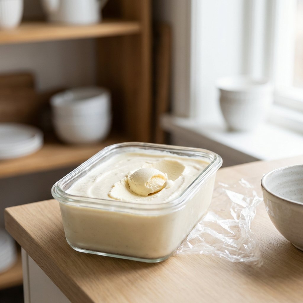 Färdig keto-glassmassa i fryslåda