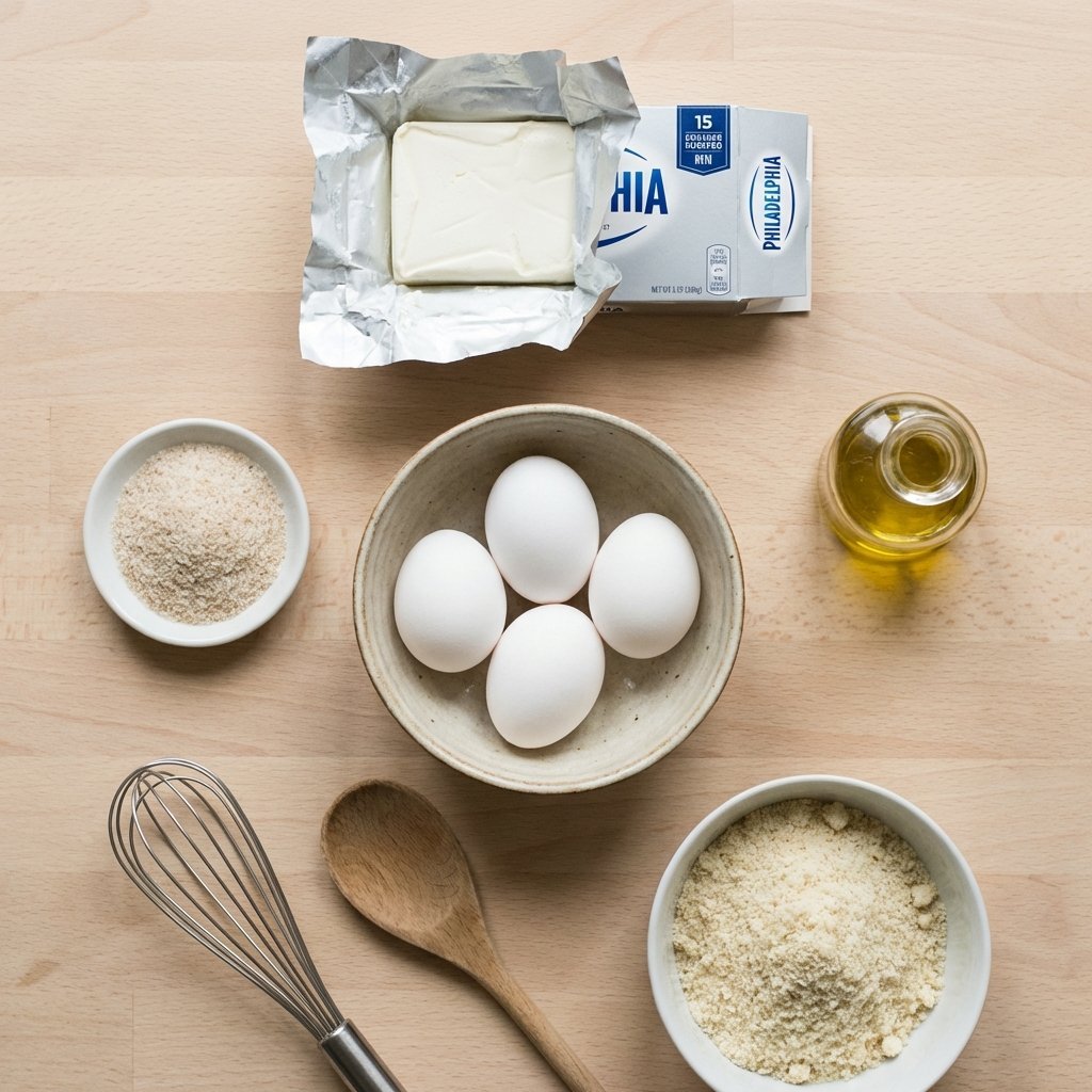 Ingredienser till keto pasta: Philadelphia f&auml;rskost, &auml;gg och psylliumskal