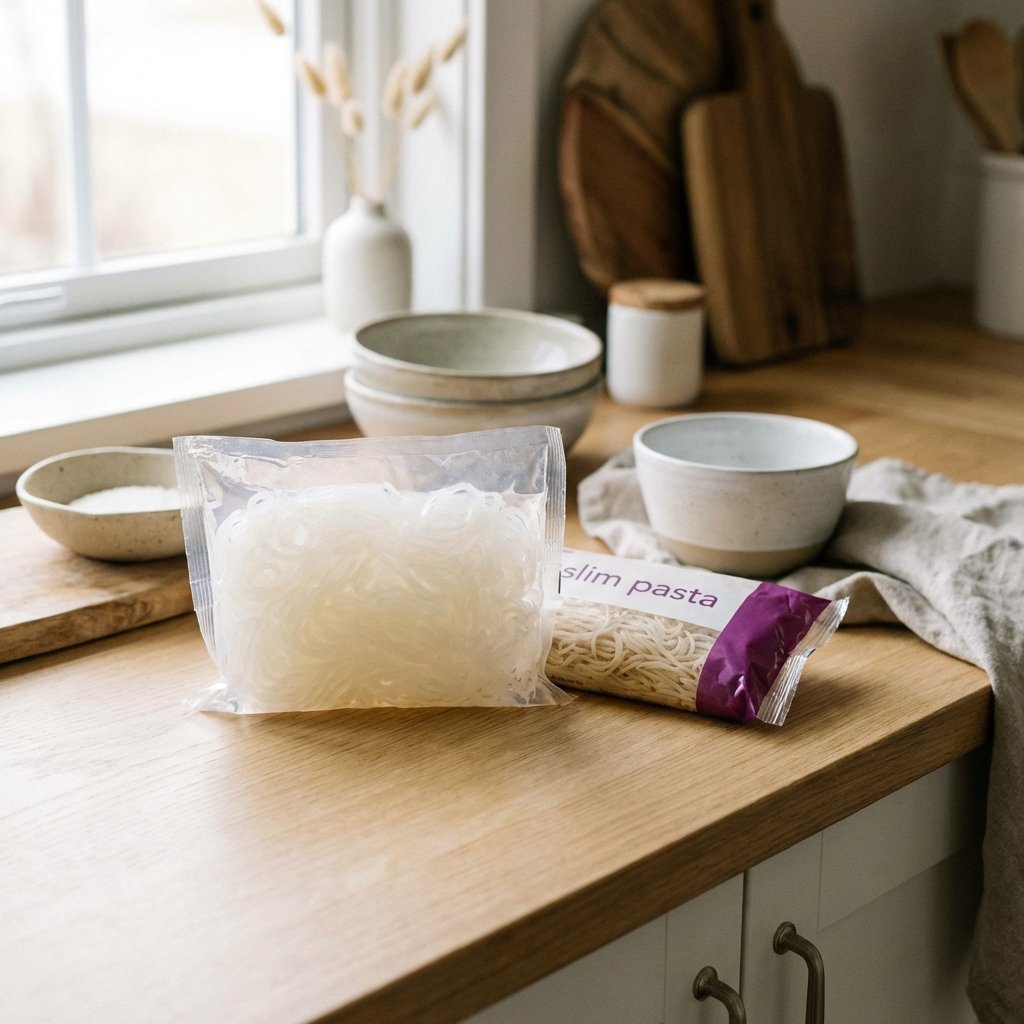 Shirataki konjac-nudlar och Slim Pasta produkter fr&aring;n svenska matbutiker