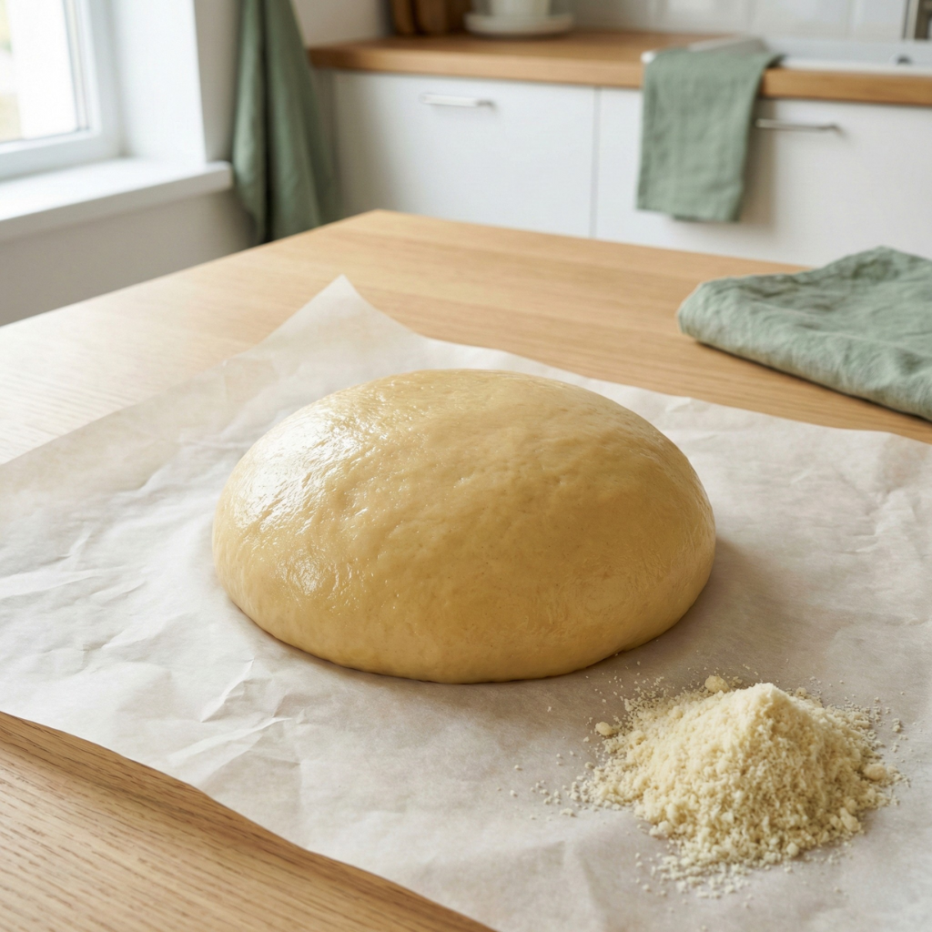 Fat Head-deg formad till boll på bakplåtspapper