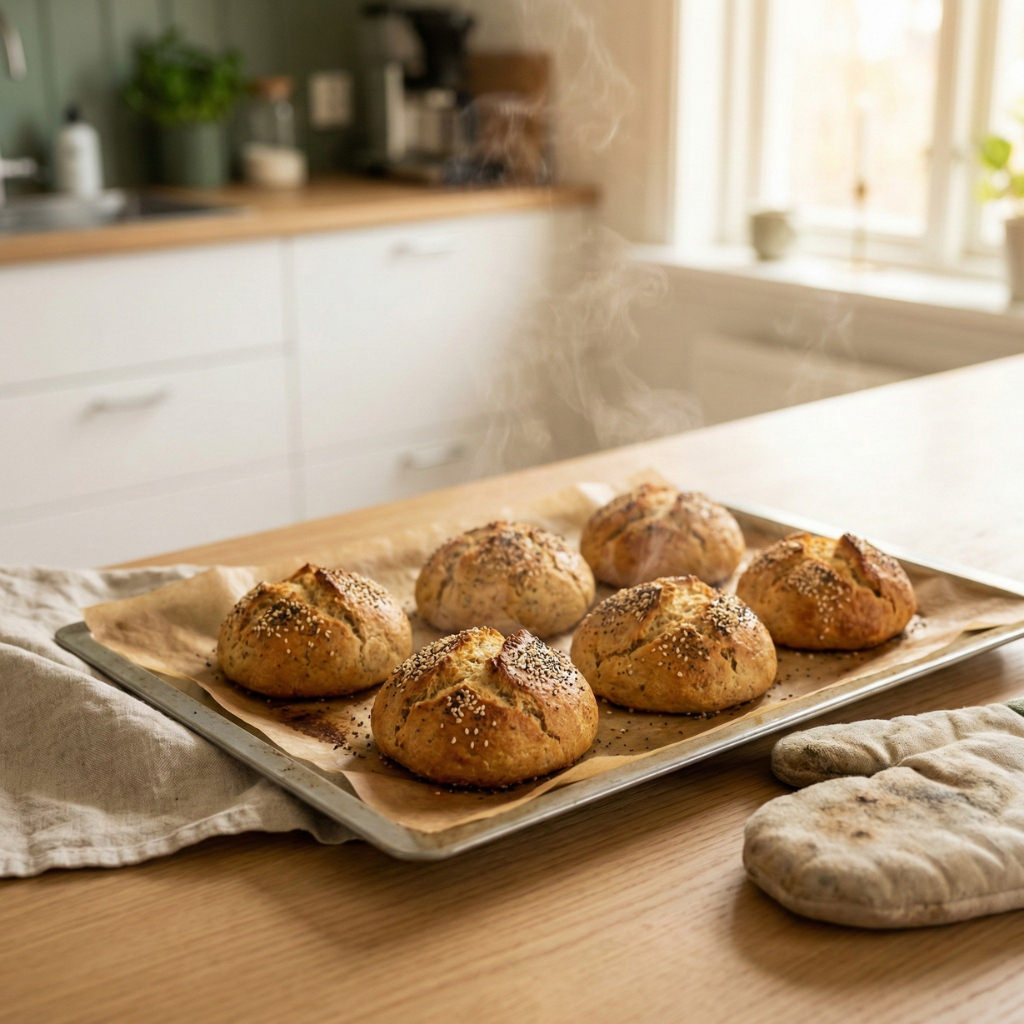 Ferske keto frallor rett från ovnen, gyllenbruna och saftige