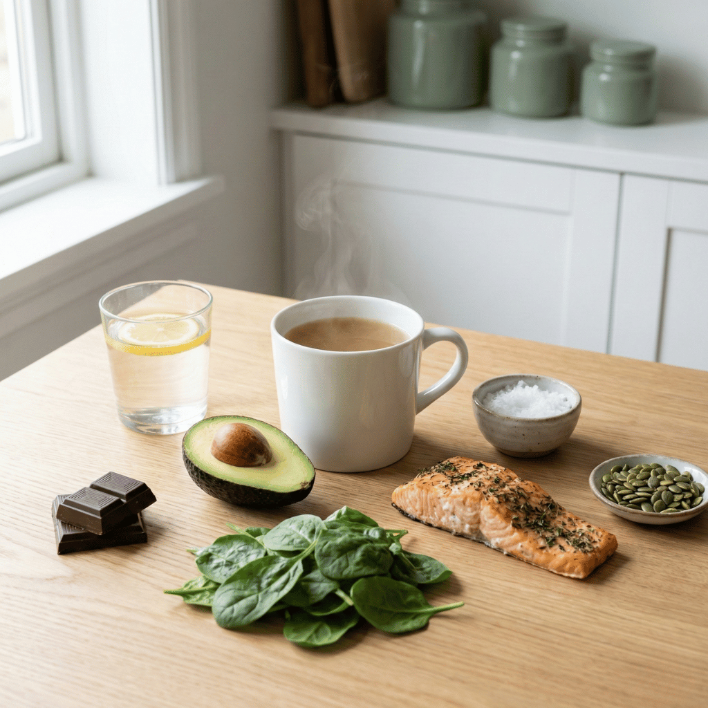 Elektrolyttrik mat – havsalt, avokado, spinat, laks och beinbuljong