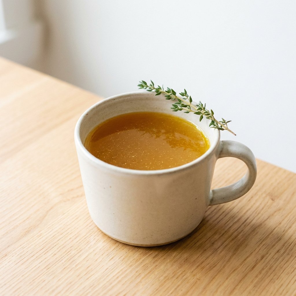 Gylden benbuljong i kopp