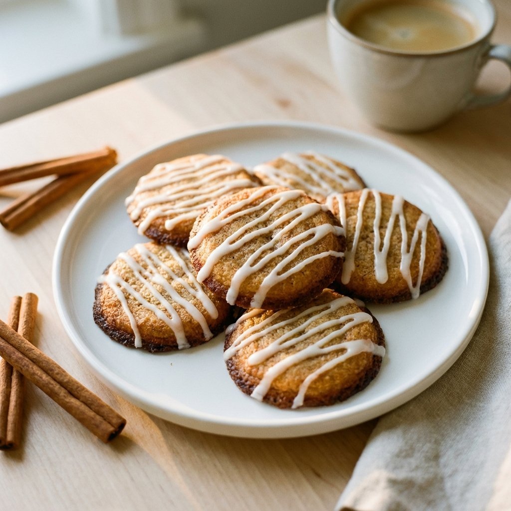 Kanelkjeks med vaniljglasur på hvit tallerken