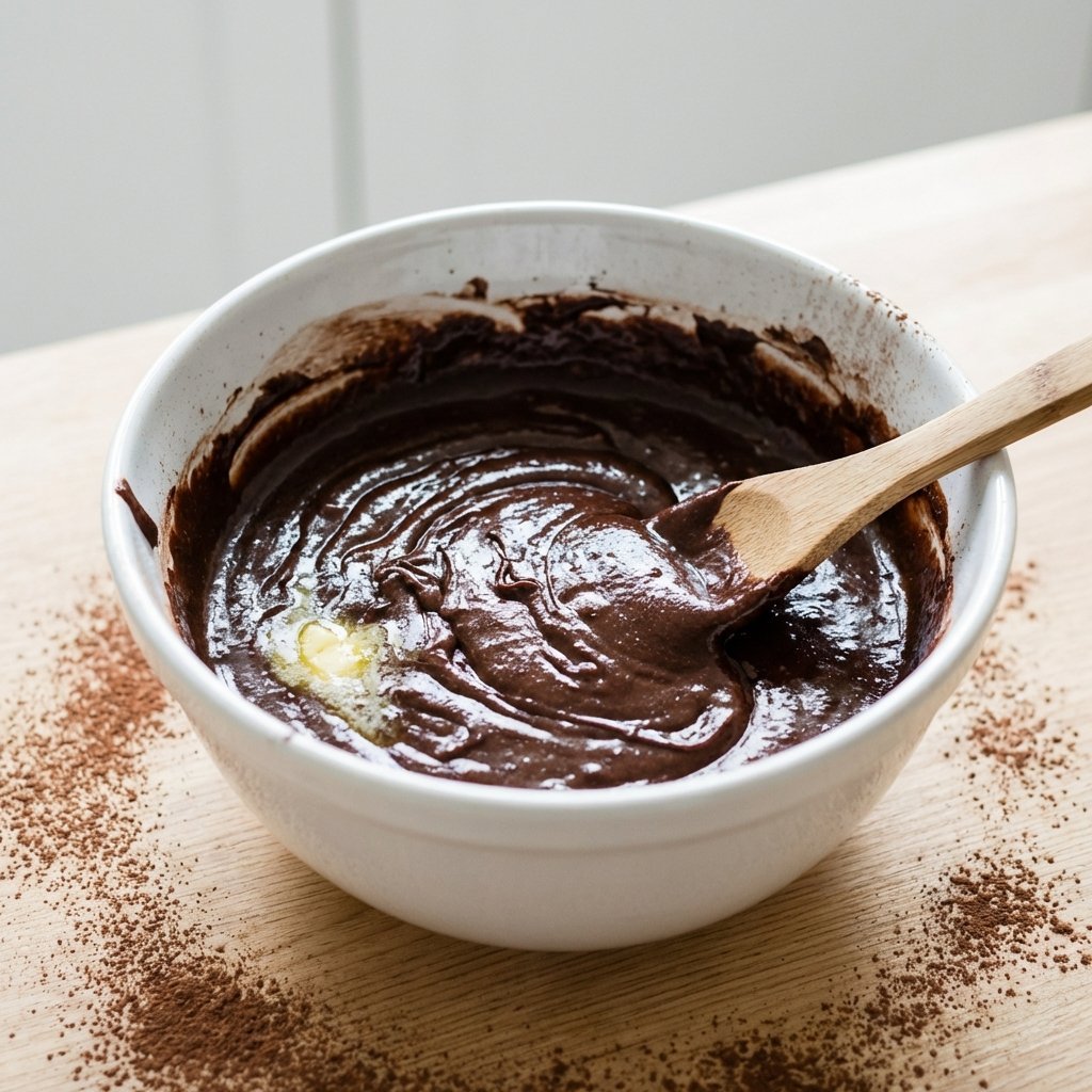 Keto chokladkakesmet i skål redo att gräddas