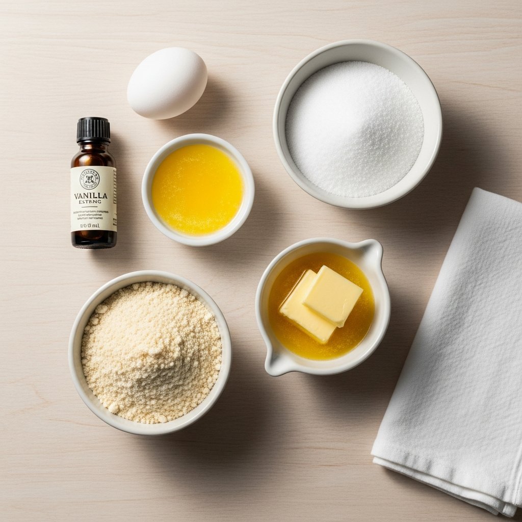 Ingredienser till söt smulbotten: mandelmjöl, smör, erythritol och ägg