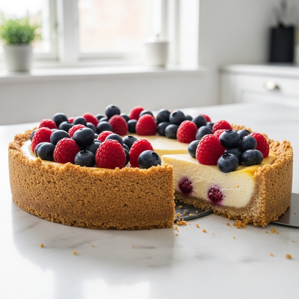 Färdig söt keto-pajbotten fylld med bär