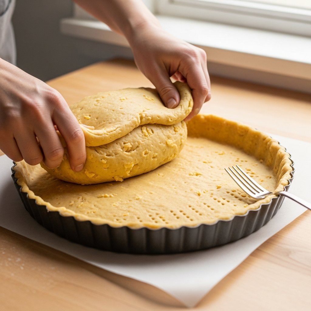 Ostebotten-deg tryckt in i pajform