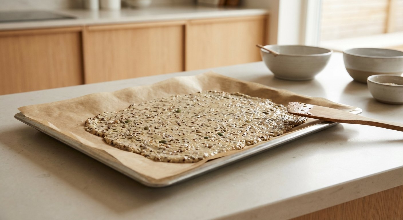 Fröknäcke-deg utbredd på bakplåt