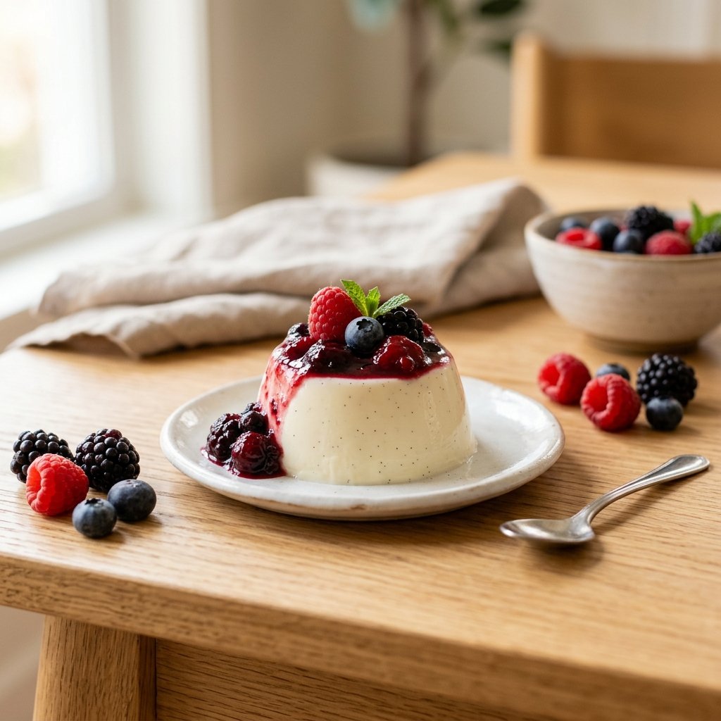 Keto panna cotta med b&auml;rkompott
