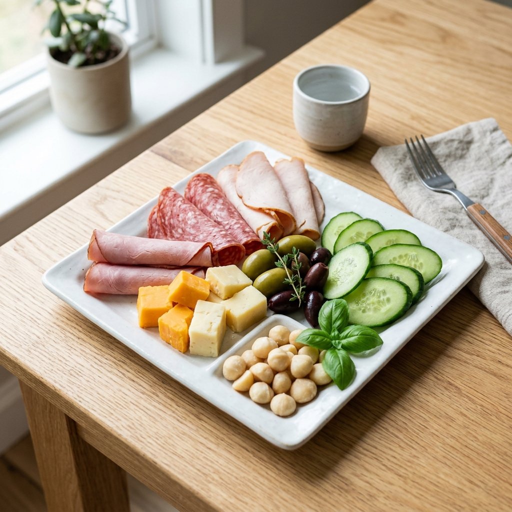 Keto charkuteribricka med ost och oliver