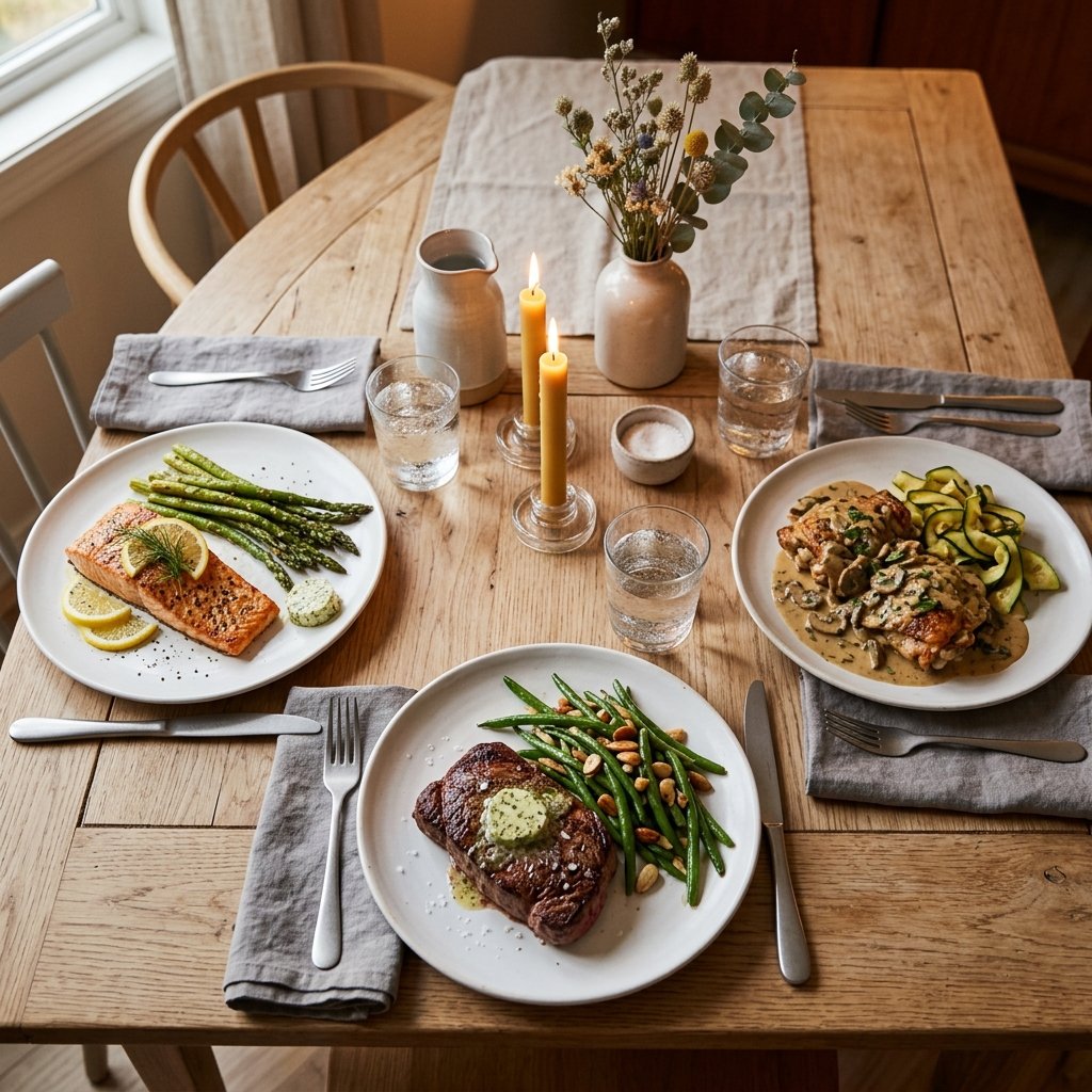 Keto middagar serverade p&aring; ett vackert dukat bord