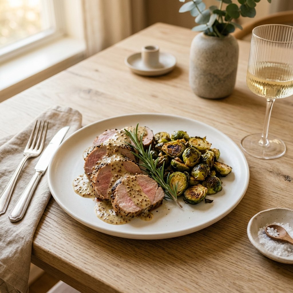 Fl&auml;skkarré med senapskr&auml;m och brysselk&aring;l