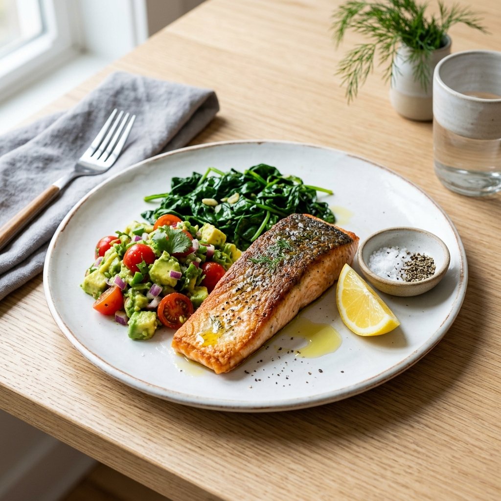 Stekt lax med citronsmör och spenat