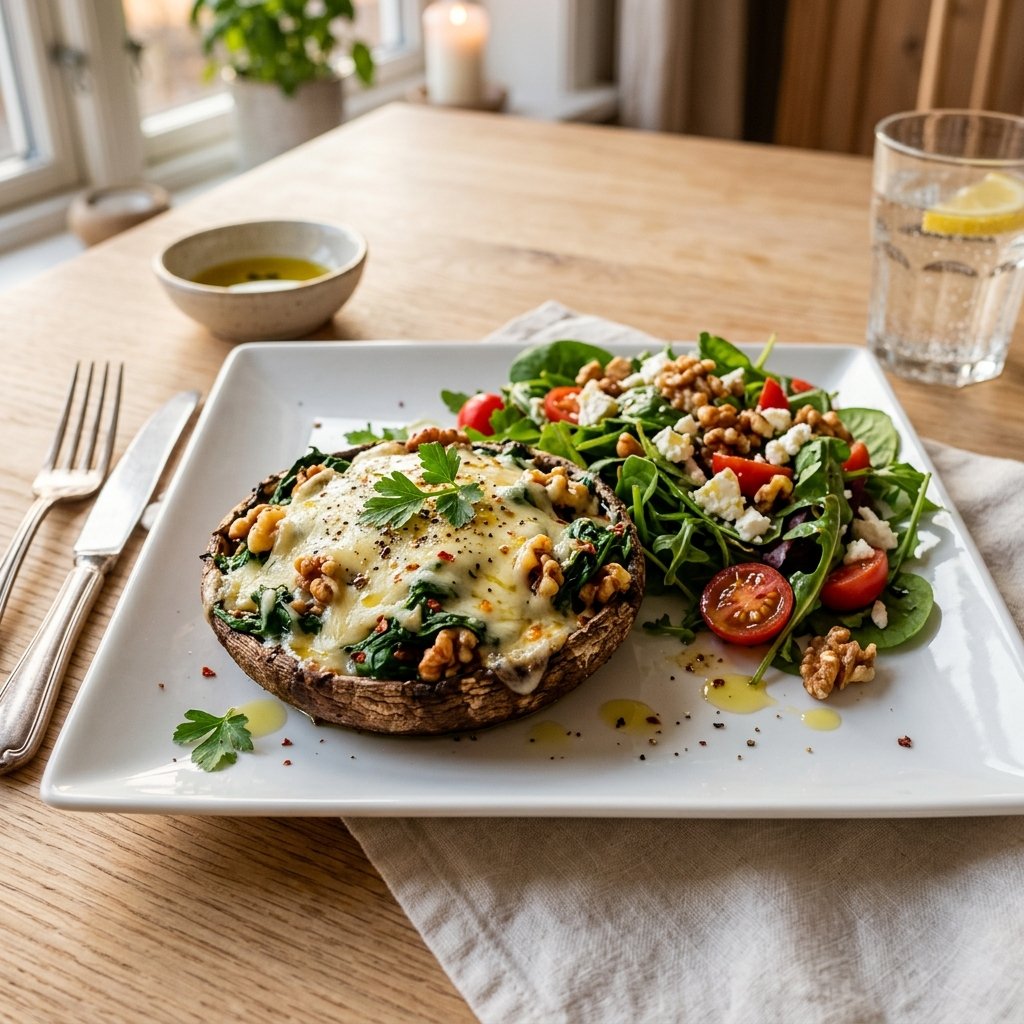 Fylld portobello med ost och spenat