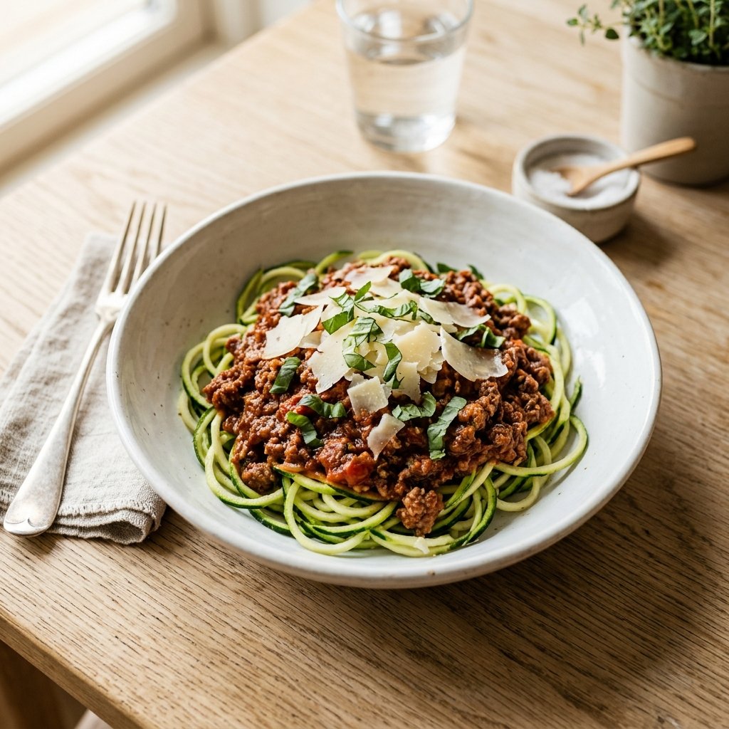K&ouml;ttf&auml;rss&aring;s med zucchinipasta