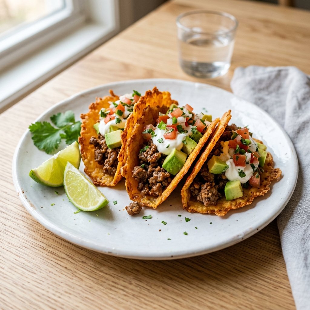 Keto tacos med krispigt ostskal